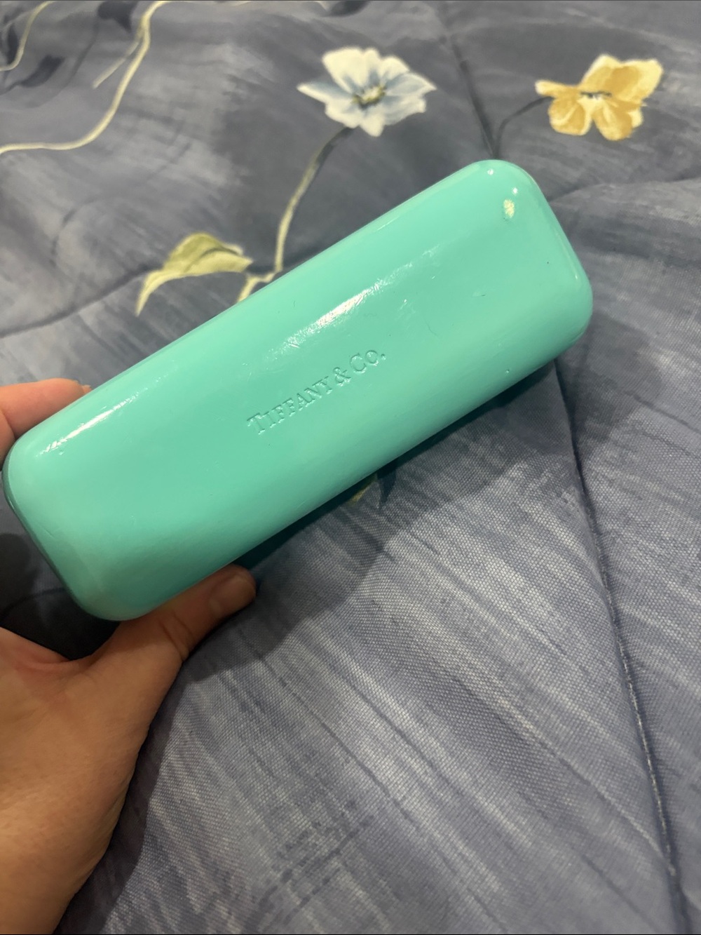 TIFFANY & CO BLUE HARD GLASS GLASSES CASE BLUE Authentic